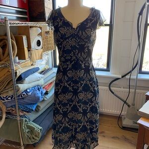 LOFT Navy and Cream Midi Dress